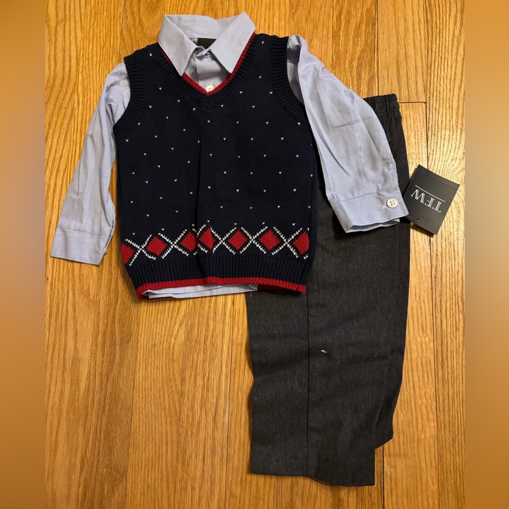 NWT TFW Baby Boys 3-Piece Matching Long Sleeve Pants Set with Vest - 12 Months